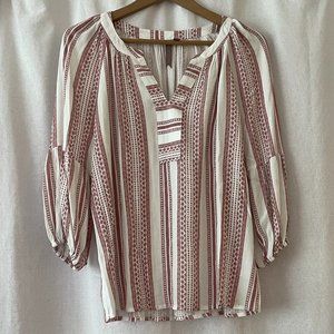Red & White Stripe Boho Blouse with 3/4 Sleeve in Small | Brina & Em
